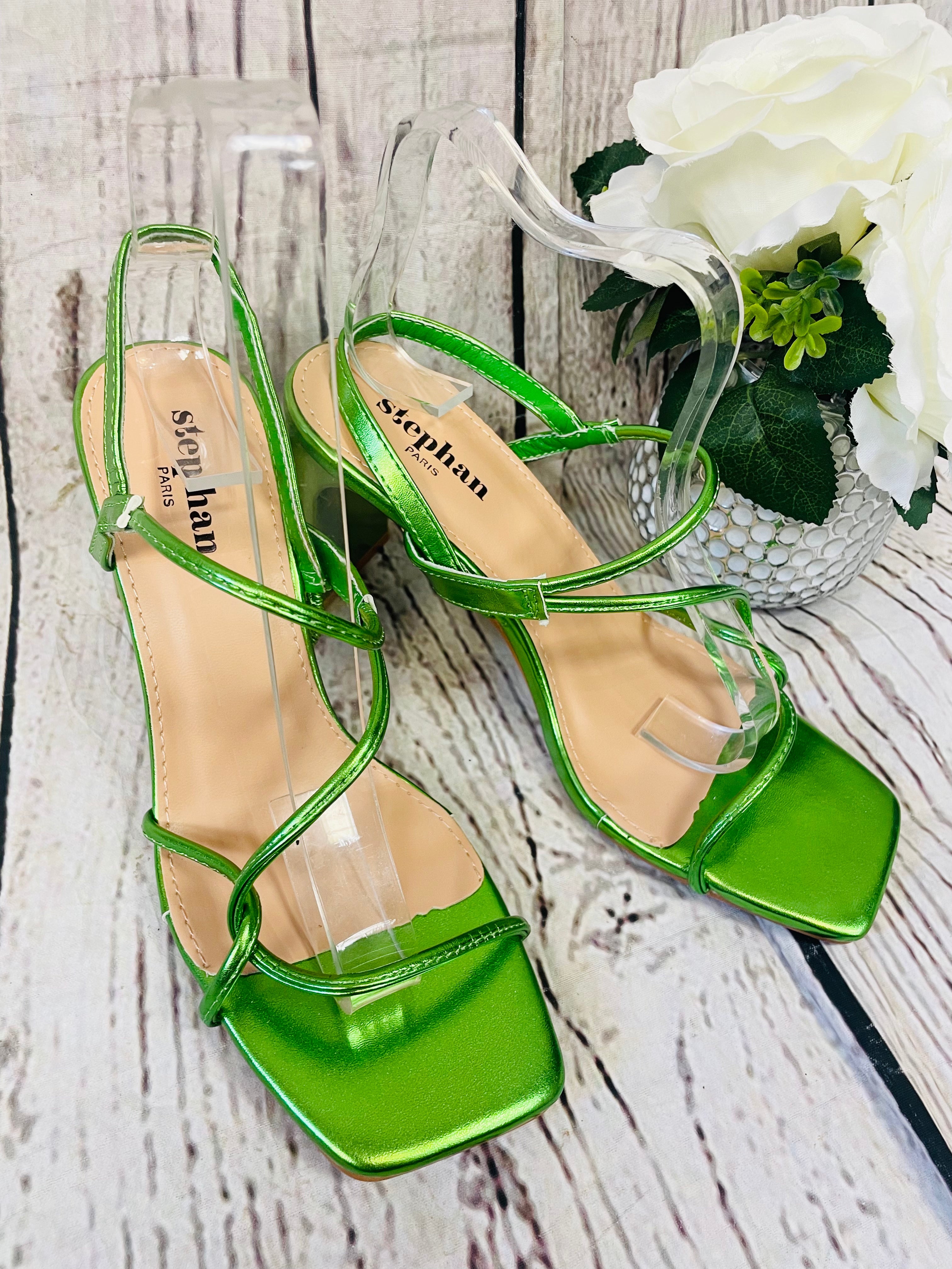 BRIGHT GREEN STRAPPY HEEL SANDALS P1300