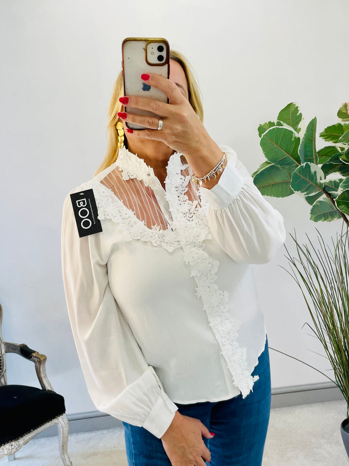 LADIES WOMENS WHITE LACE PRETTY SUMMER BLOUSE TOP
