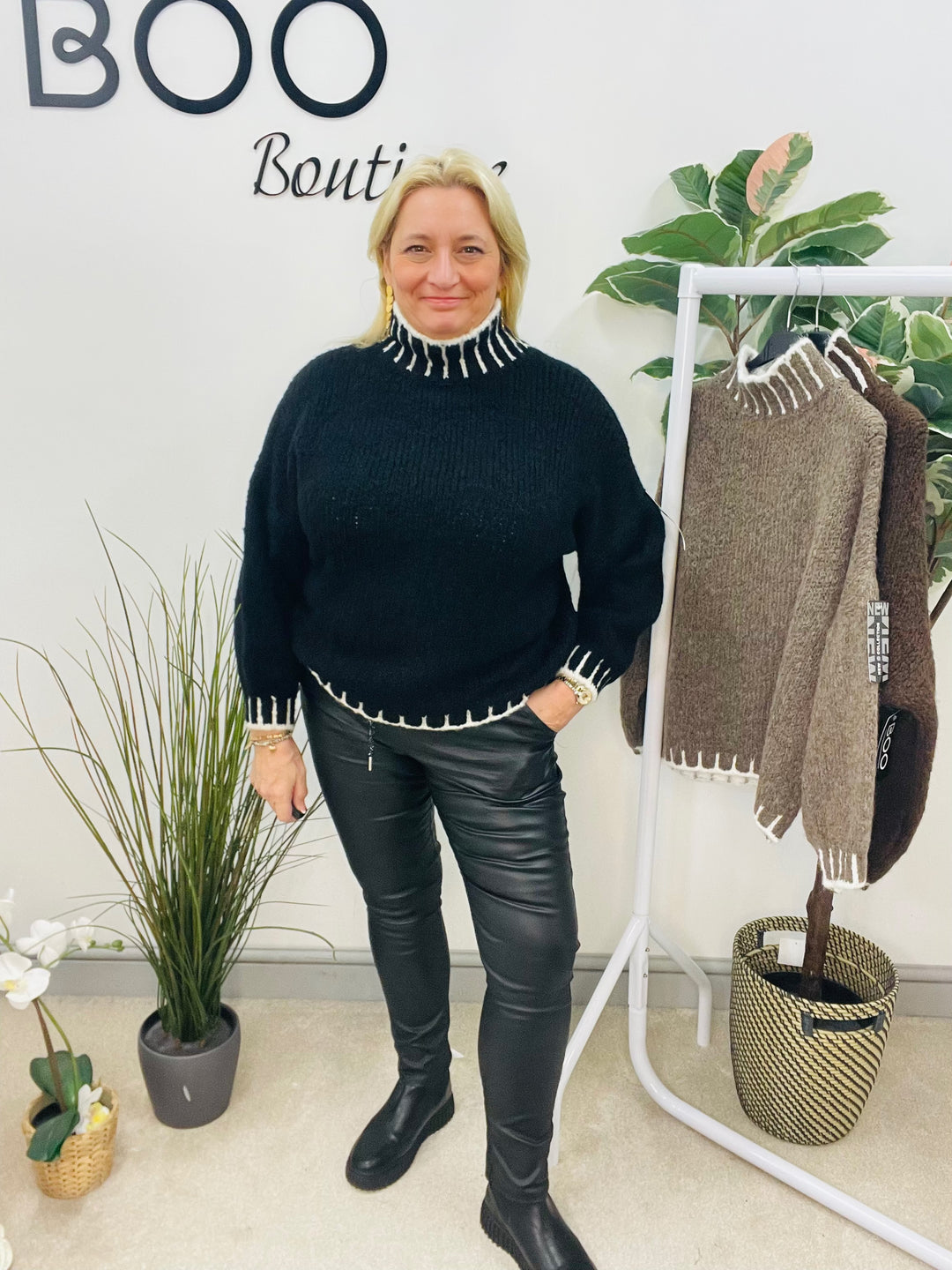 LADIES CHUNKY KNIT BAGGY JUMPER - BROWN, MOCHA, BLACK