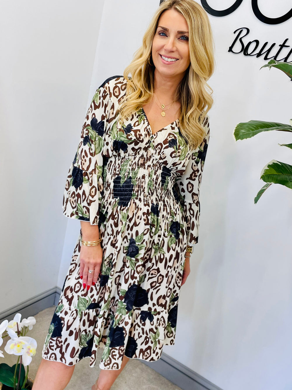 LADIES LEOPARD PRINT SUMMER MIDI DRESS
