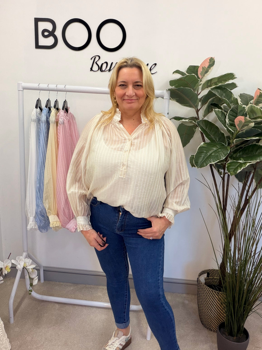 Ladies Fashion Stripe Shirt Blouse - Pink, Blue, Beige, White, Yellow