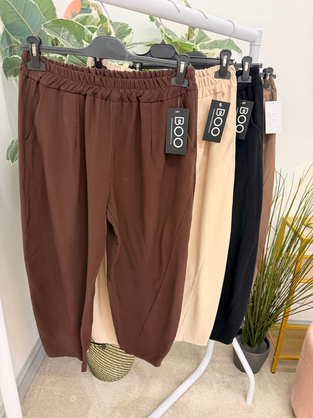 Ladies Fashion Balloon Leg Trousers - Black, Beige, Mocha & Brown
