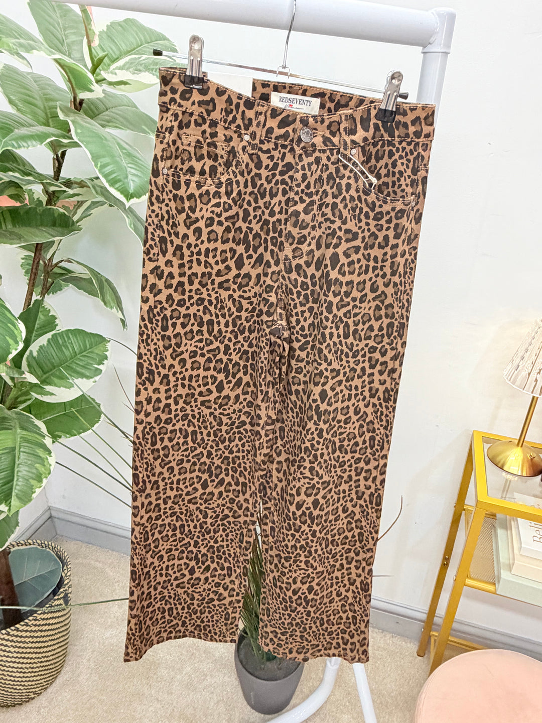 Ladies Fashion Leopard Animal Print Straight Leg Jeans