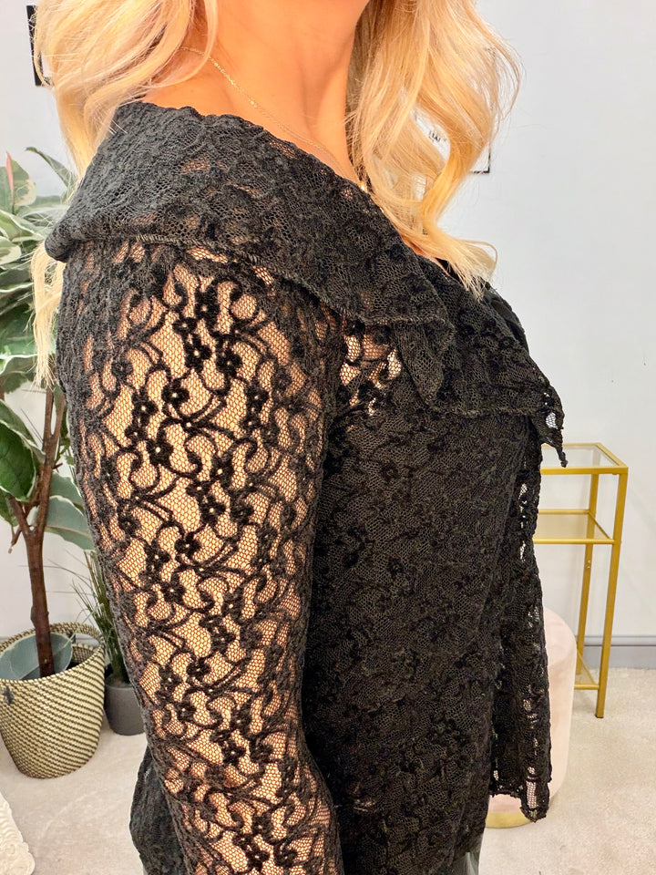 Ladies Fashion Lace Bolero Cardigan - Brown, White & Black