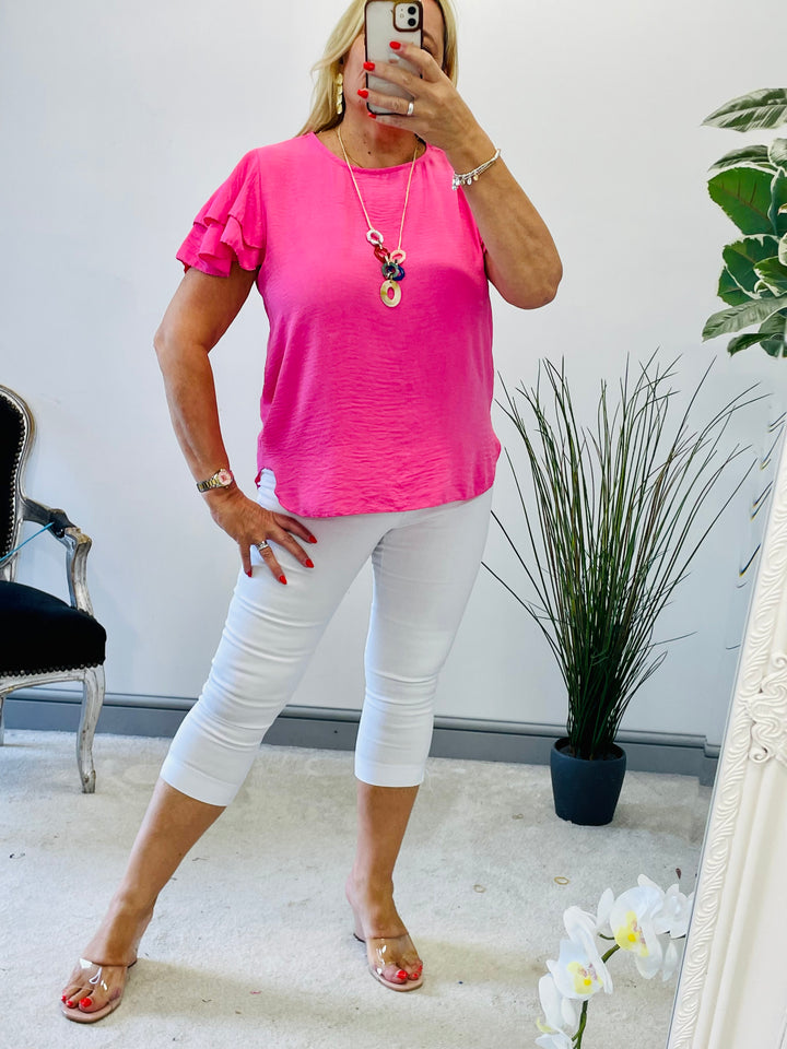 LADIES FRILL SHORT SLEEVE SUMMER TOP