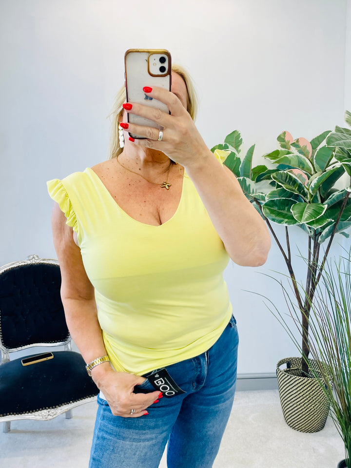 LADIES STRETCH FRILL CAP SLEEVE T TEE SHIRT TOP - 6 COLOURS