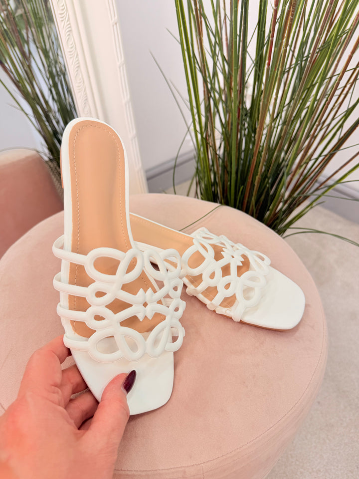 Ladies Fashion white Swirl Flat Slider Sandals