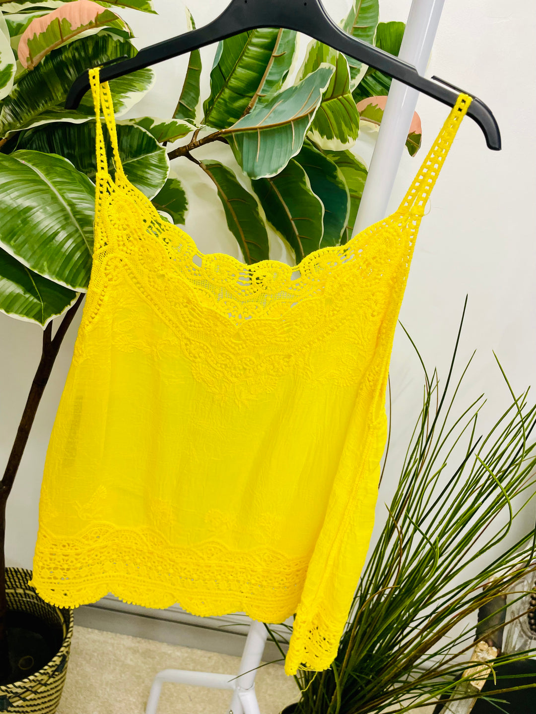 LADIES PRETTY CROCHET LACE CAMI TOP - YELLOW, PINK, WHITE, TURQUOISE, LIME & ORANGE