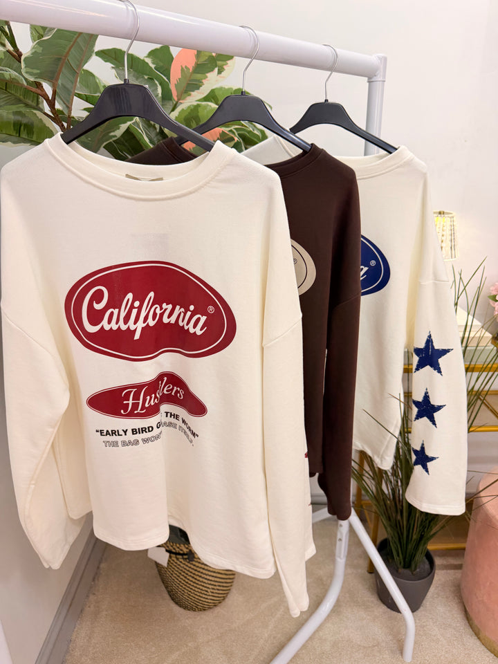 The TESSA cotton sweatshirt ‘California’ logo top - 3 colours