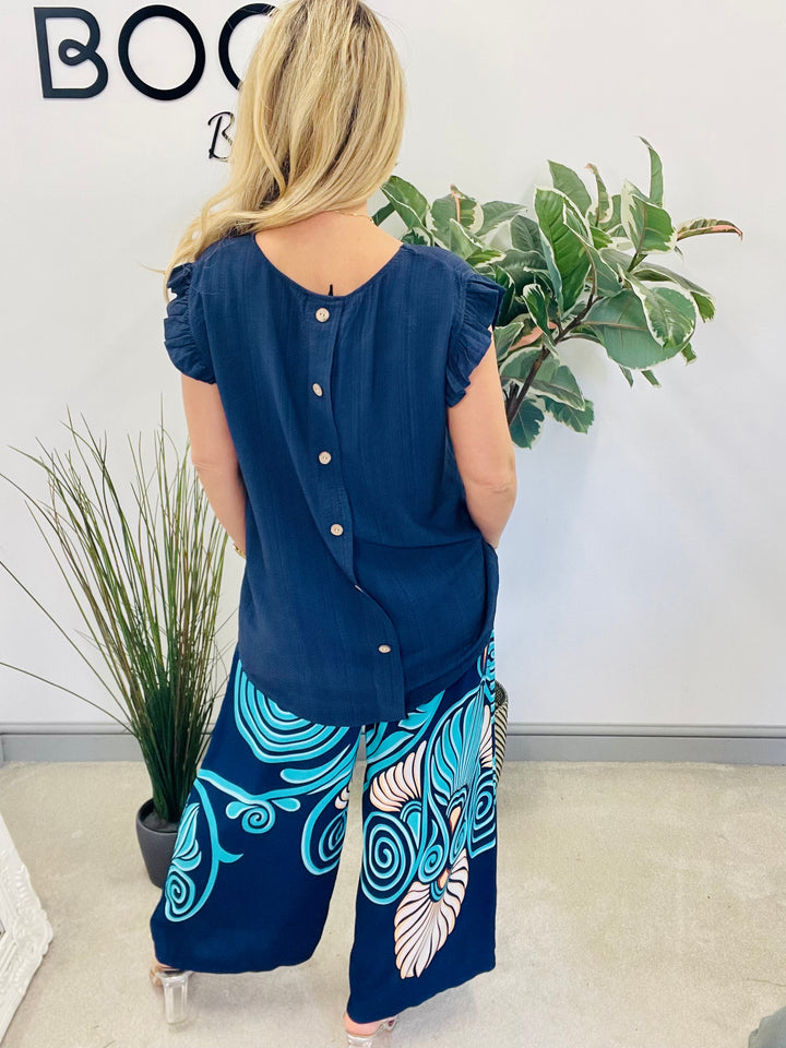 LADIES WOMENS NAVY CASUAL CAP SLEEVE TOP 