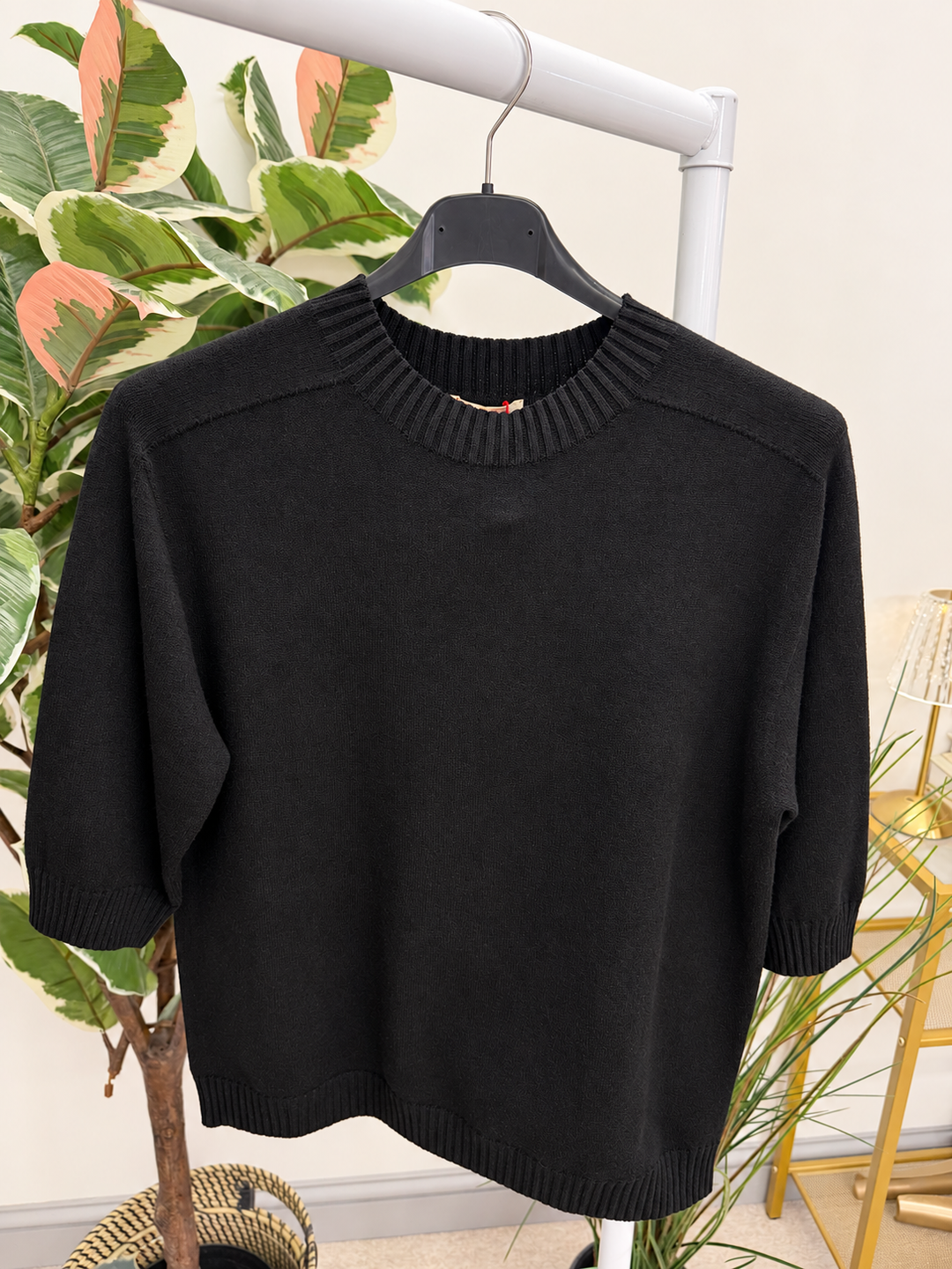 Women's 3/4 sleeve round neck jumper black