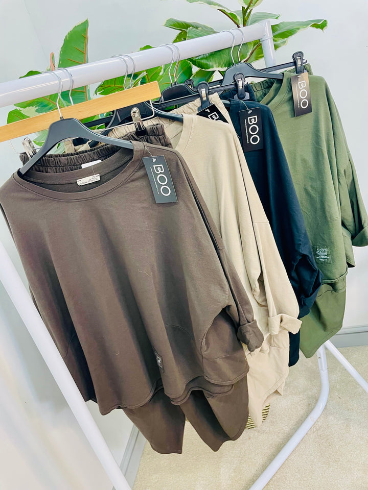 LADIES HAREM TROUSER CO ORD SET - BLACK, KHAKI, MOCHA & BROWN