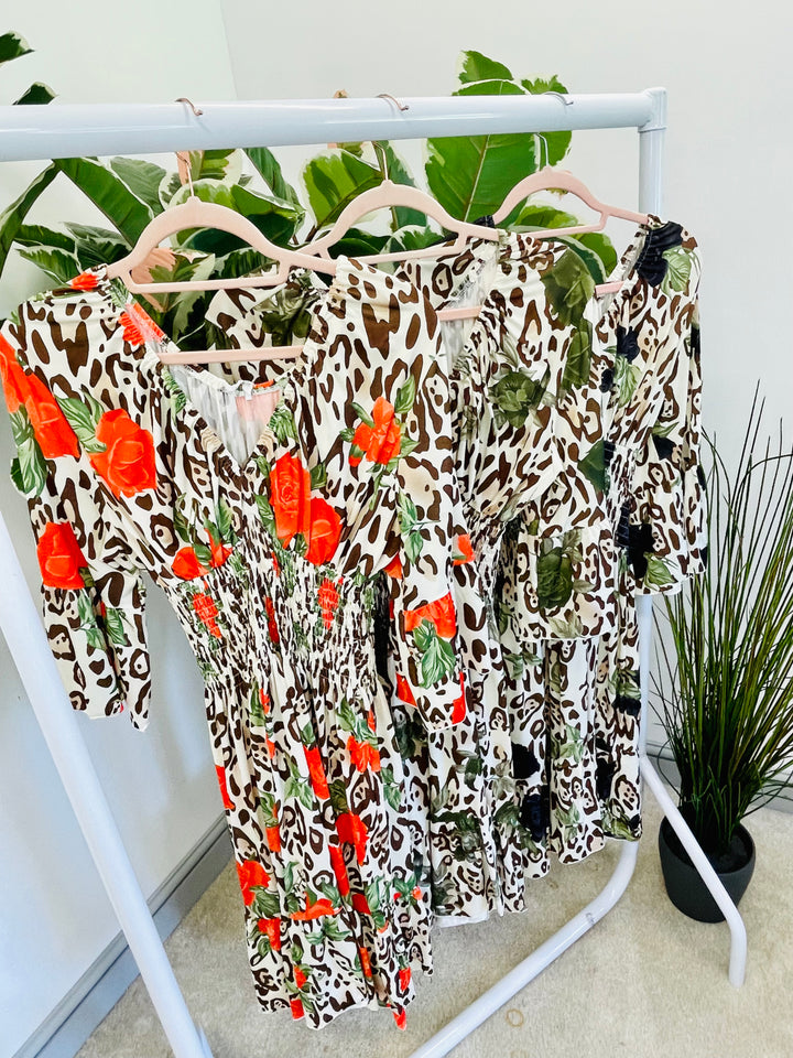 LADIES LEOPARD PRINT SUMMER MIDI DRESS