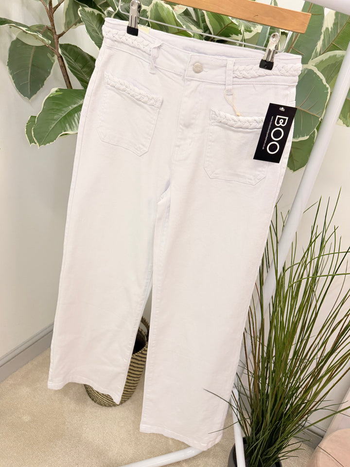 Ladies Fashion White Wide Leg Jeans