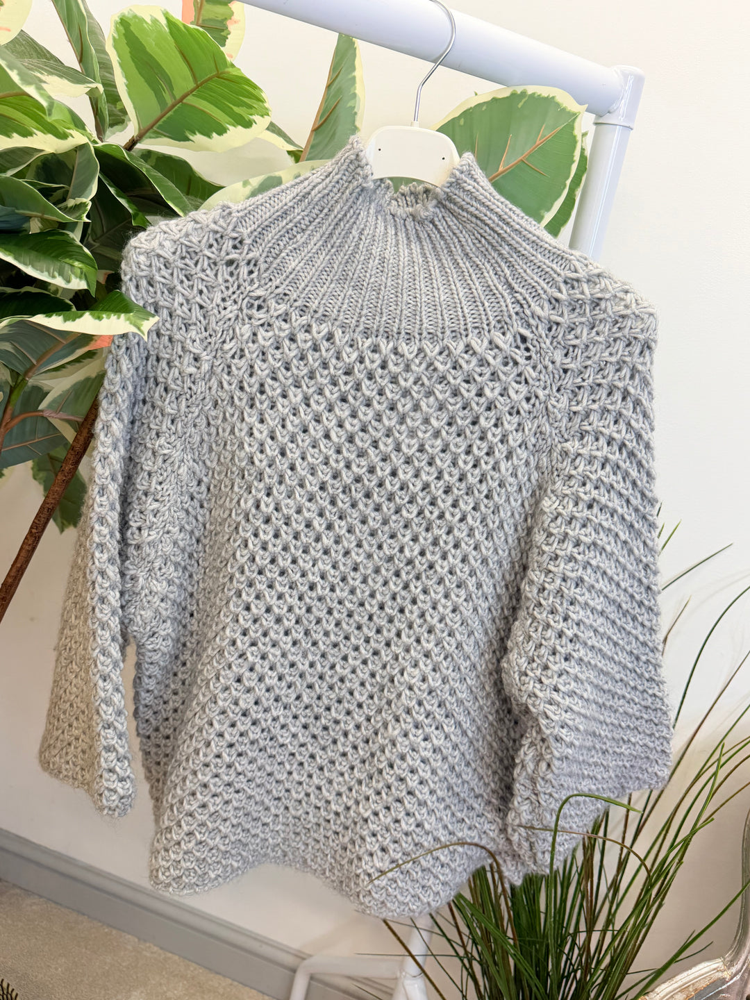 LADIES CHUNKY WAFFLE KNIT JUMPER - LEMON, BEIGE, BLACK, MOCHA & GREY