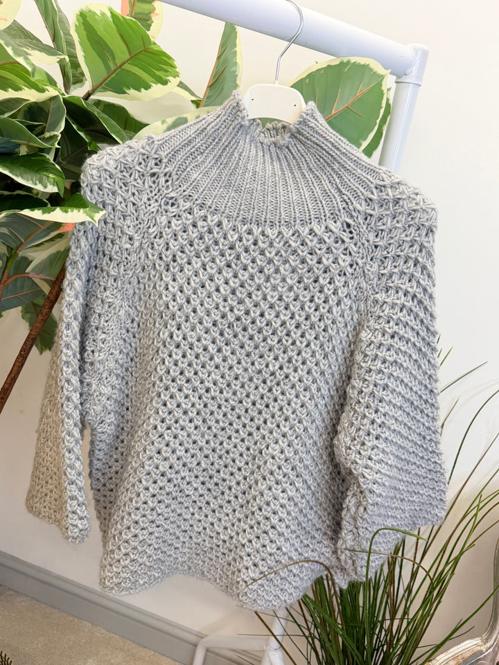 LADIES CHUNKY WAFFLE KNIT JUMPER - LEMON, BEIGE, BLACK, MOCHA & GREY