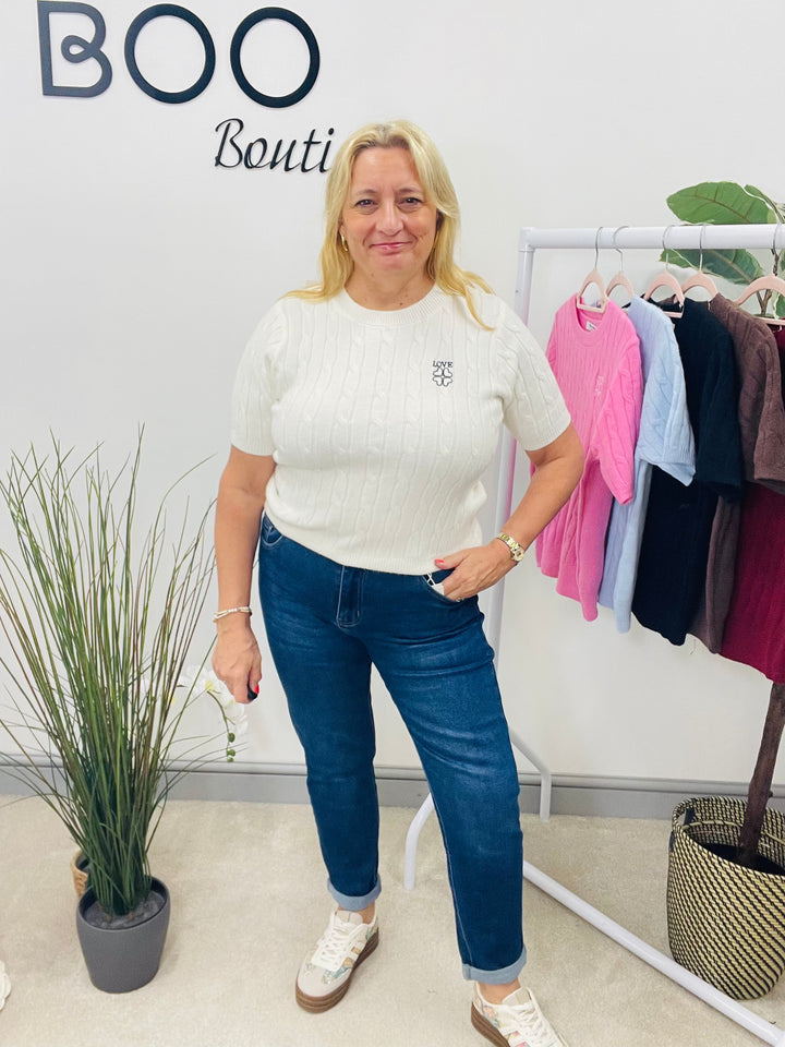 LADIES CABLE KNIT INSPIRED SHORT SLEEVE JUMPER 