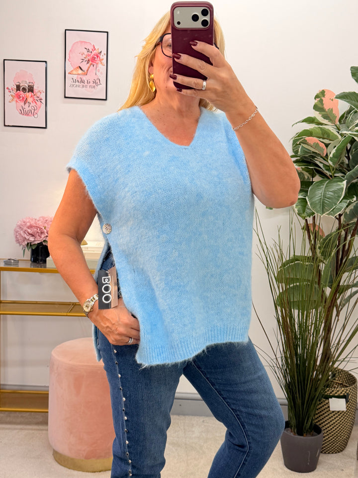 Womens fluffy sleeveless tank top jumper - white, oatmeal, black, blue, pink