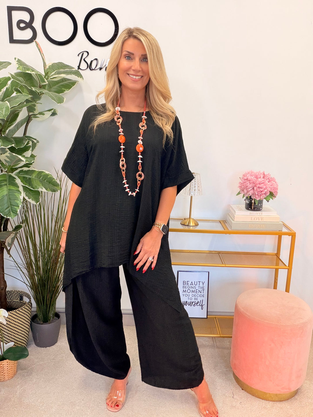 Ladies Harem Trouser Drape Top Co Ord - White, Coral, Khaki, Black & Blue