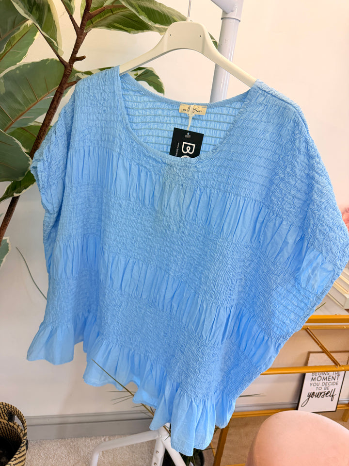 Ladies Cotton Elasticated Summer Top - White, Blue, Mint, Pink & Brown