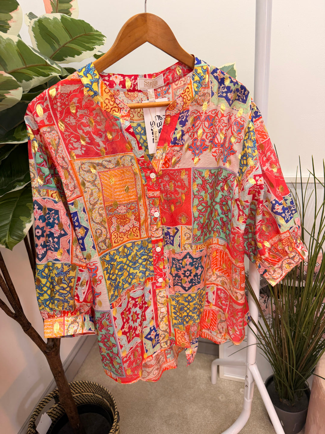 Ladies Red Orange Pink Short Sleeve Blouse Shirt