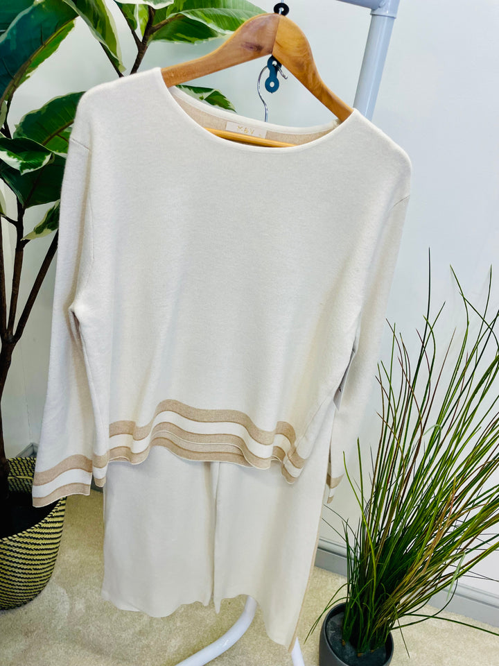 LADIES WIDE LEG KNITTED CO ORD SET - NAVY, CREAM, CAMEL & GREY