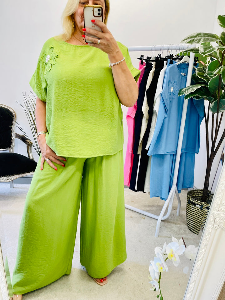LADIES WIDE LEG TROUSER CO ORD SET 