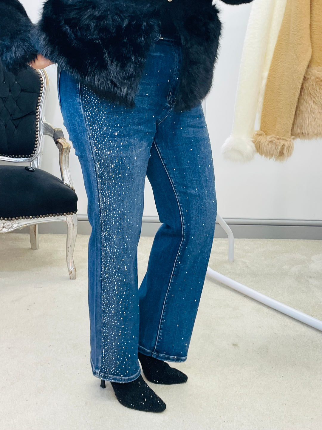 LADIES SPARKLY DIAMANTE STRAIGHT LEG JEANS