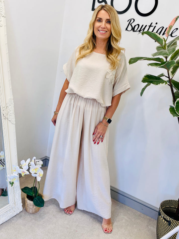 LADIES WIDE LEG TROUSER CO ORD SET 