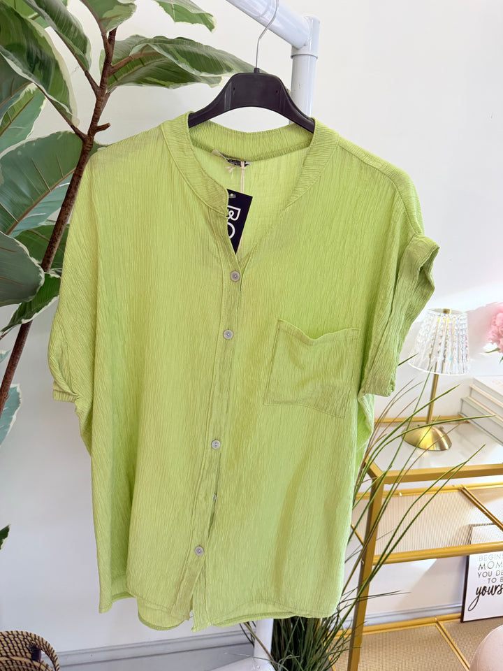 Ladies Non Crease Mandarin Blouse Shirt - Rust, Black, Lime, Orange