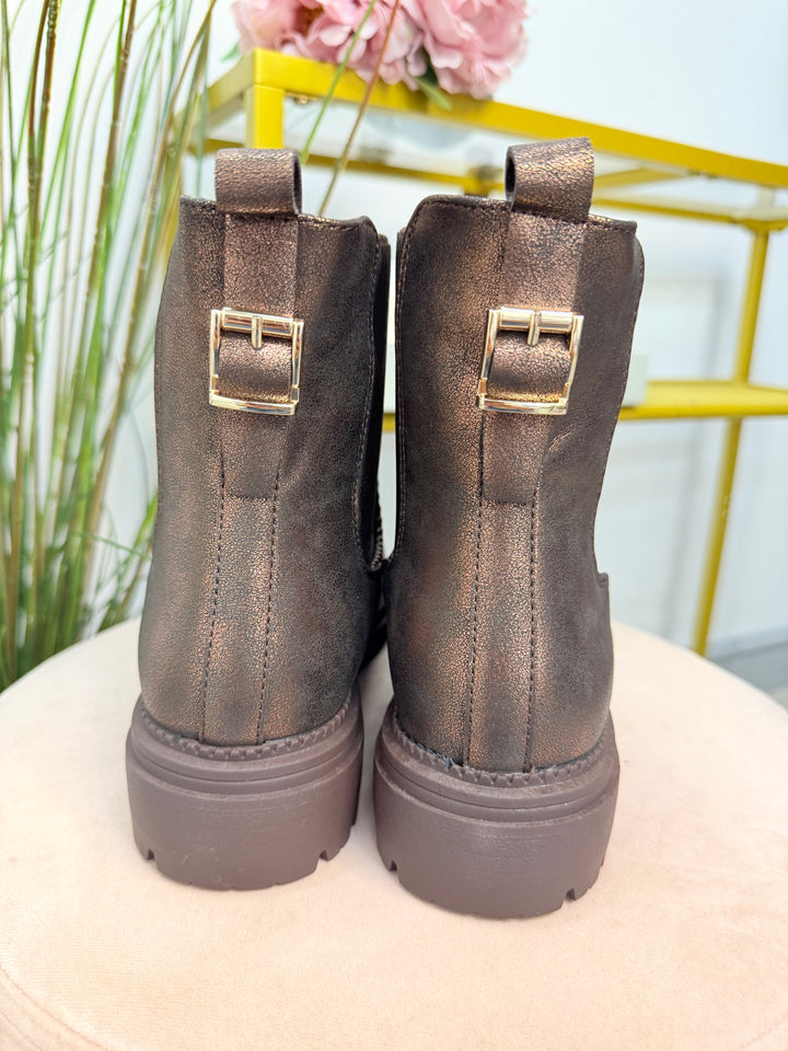 Ladies Chocolate Brown Faux Suede Flat Ankle Boots ( 844 )