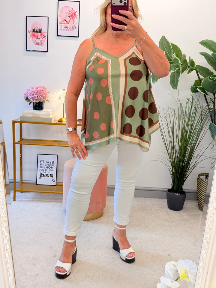 Satin Polka Dot Hankerchief Top - Pink, Khaki, Blue, Lemon