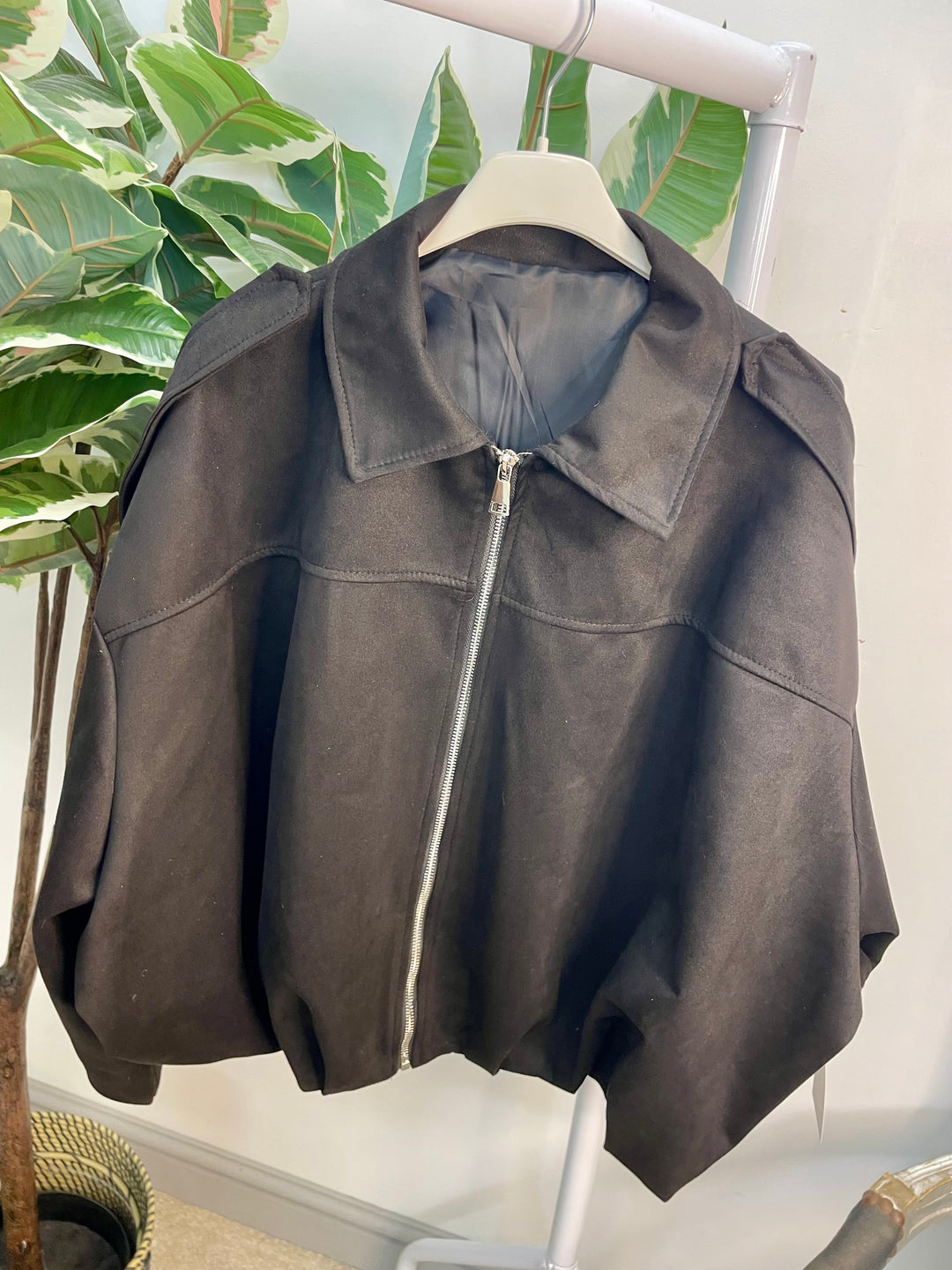 LADIES FASHION FAUX SUEDE BOMBER JACKET - BLACK, BEIGE, BROWN & BURGUNDY WINE