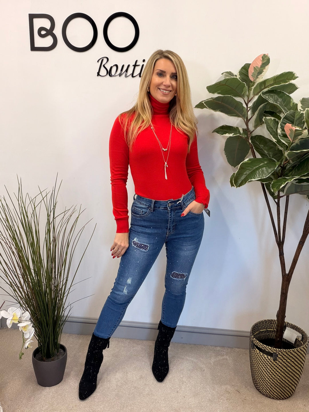 LADIES FINE KNIT ROLL NECK JUMPER - BERRY, BLACK, BEIGE, RED, KHAKI BROWN