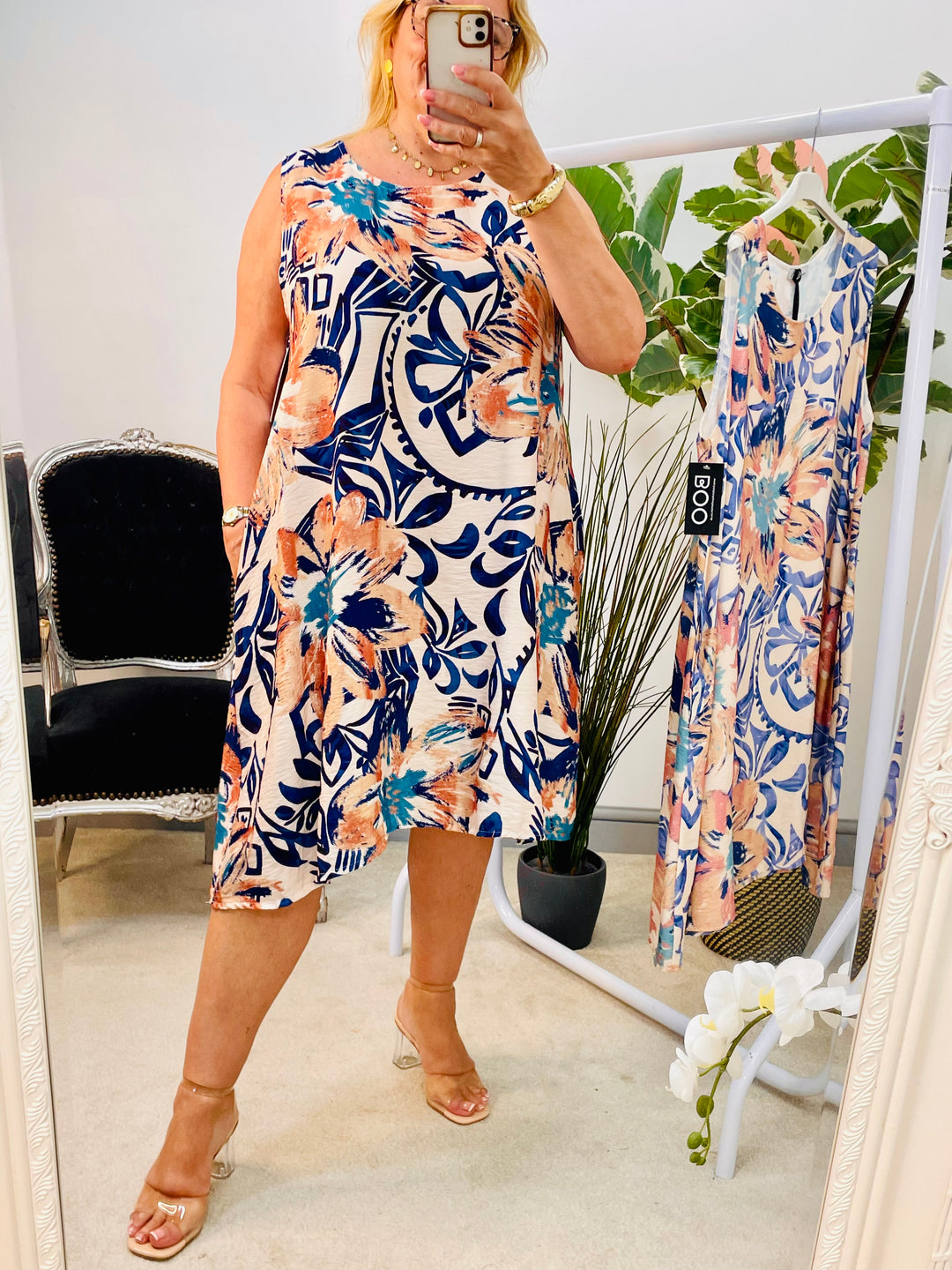 LADIES SUMMER LOOSE FIT SHIFT DRESS - BLUE & NAVY