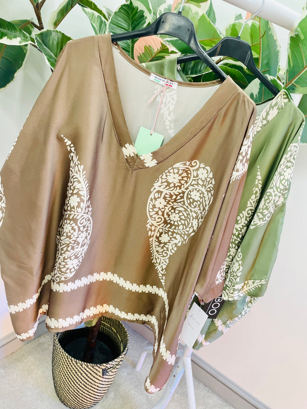LADIES WOMENS SATIN OVERSIZE DRAPE TOP - KHAKI & BROWN