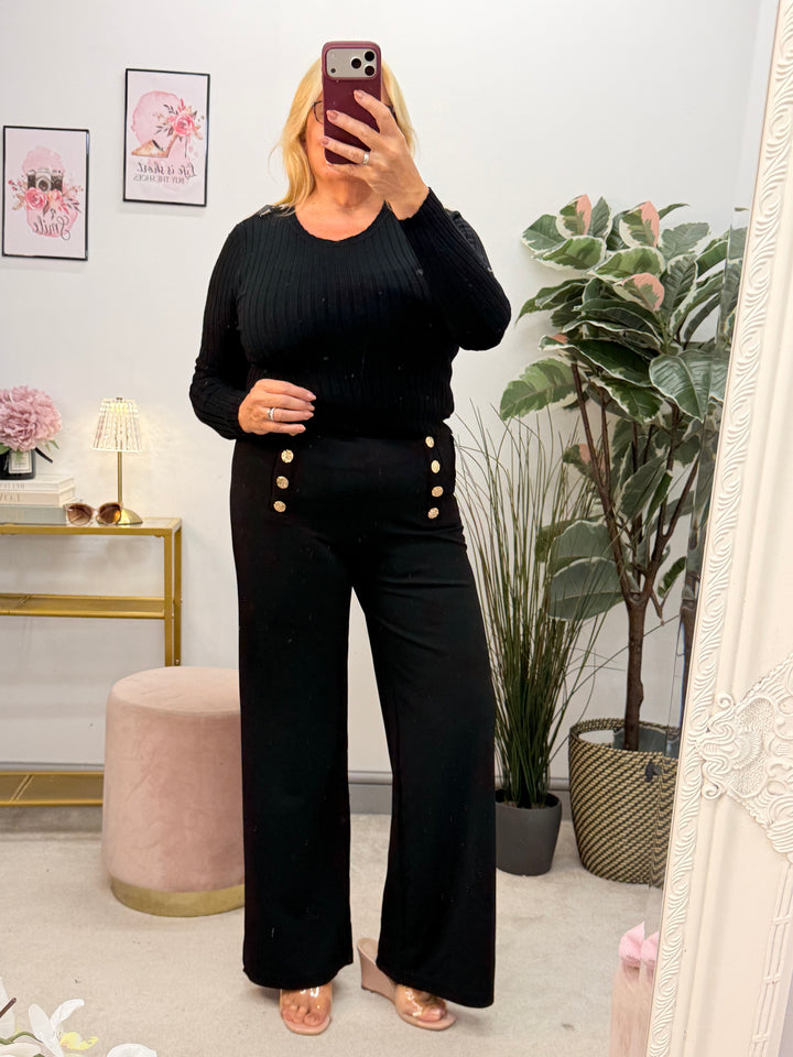 Ladies Fashion Smart Wide Leg Black Trousers