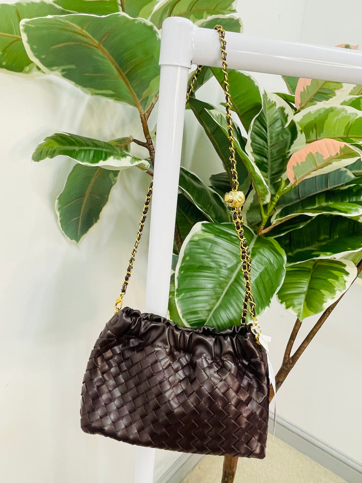 LADIES DESIGNER INSPIRED WOVEN HAND BAG - BLACK, WINE, BROWN, BEIGE