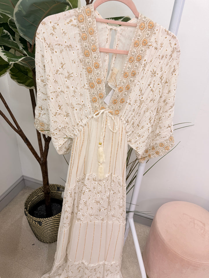 Ladies Fashion Boho Summer Maxi Dress - Pink, Cream, Mint & Blue