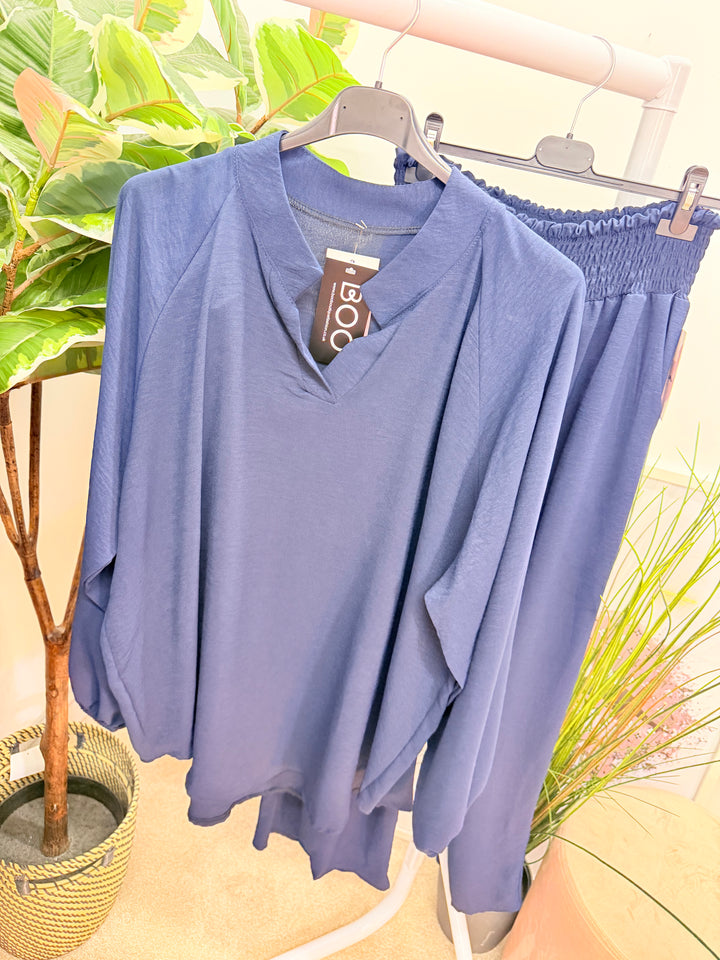 Ladies Fashion Wide Leg Trouser Co Ord Set - lemon, black, navy & beige