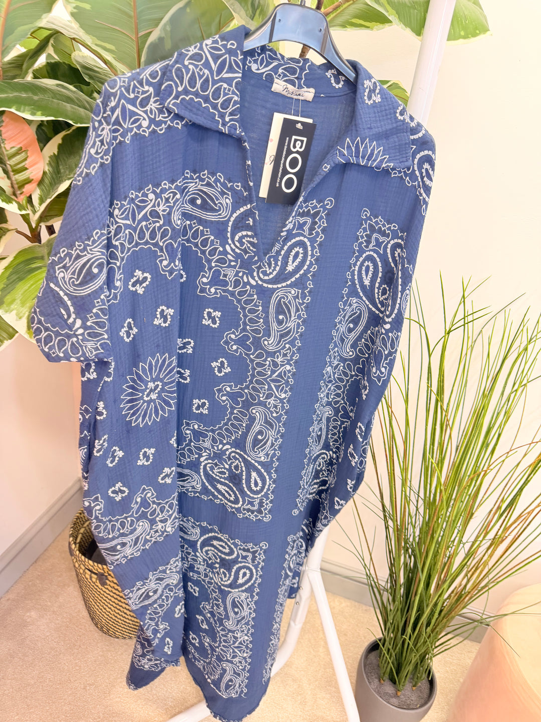 Ladies Cheesecloth Bandana Print Shift Summer Dress - Pink, White, Navy, Lemon & Orange