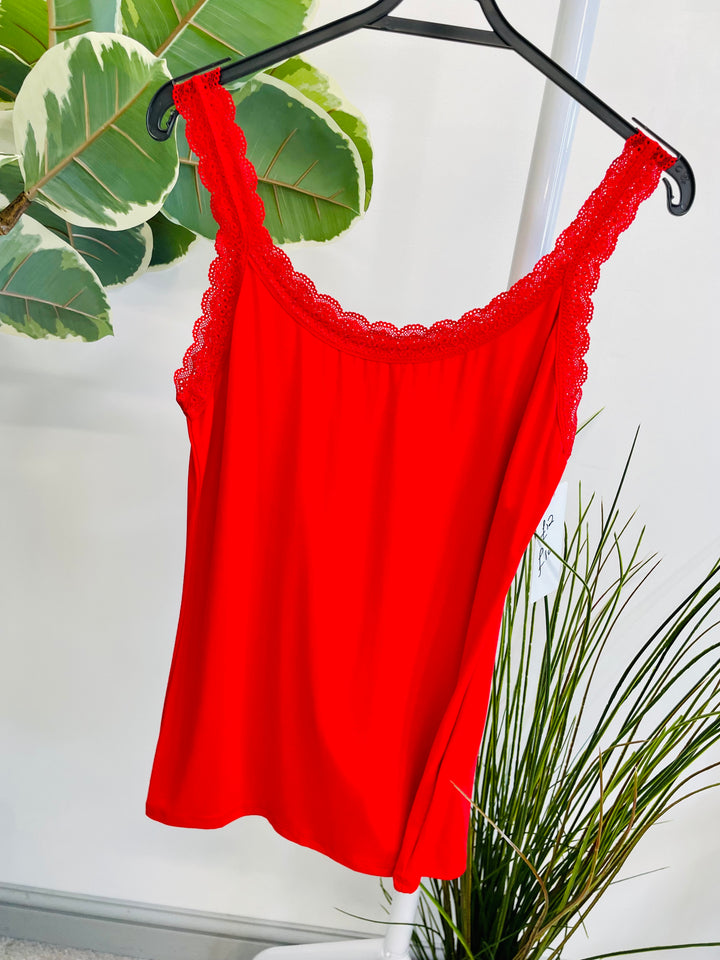 LADIES LACE EDGE SUMMER CAMI VEST TOP - 9 COLOURS