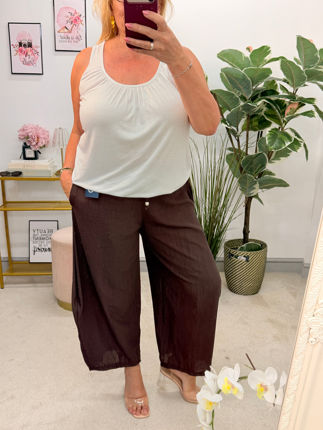 Ladies Fashion Balloon Leg Loose Trousers - Rust, Black, Khaki, Brown & Beige
