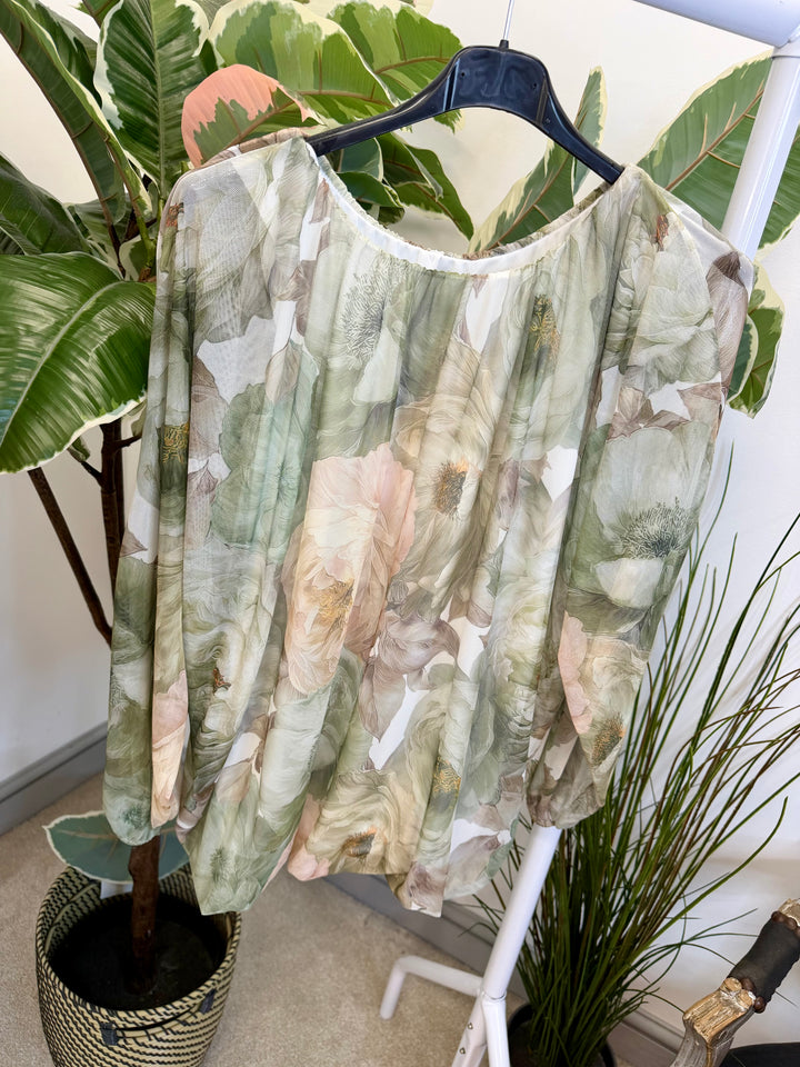 LADIES STRETCH NET BLOUSON TOP - NAVY, KHAKI, YELLOW & NAVY