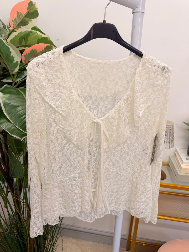 Ladies Fashion Lace Bolero Cardigan - Brown, White & Black