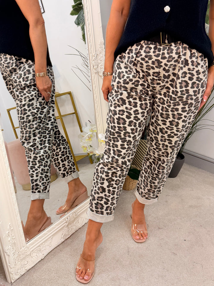 Ladies Fashion Leopard Print Stretch Magic Trousers