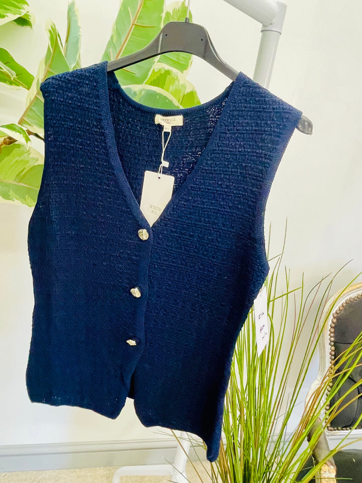 LADIES KNITTED FASHION WAISTCOAT - BLACK, NAVY & WINE BURGUNDY
