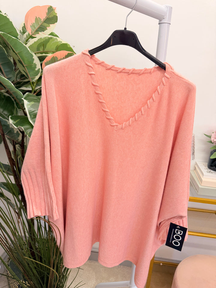 Ladies Fashion Oversize Slouch Jumper - Pink, Black, Beige & Brown