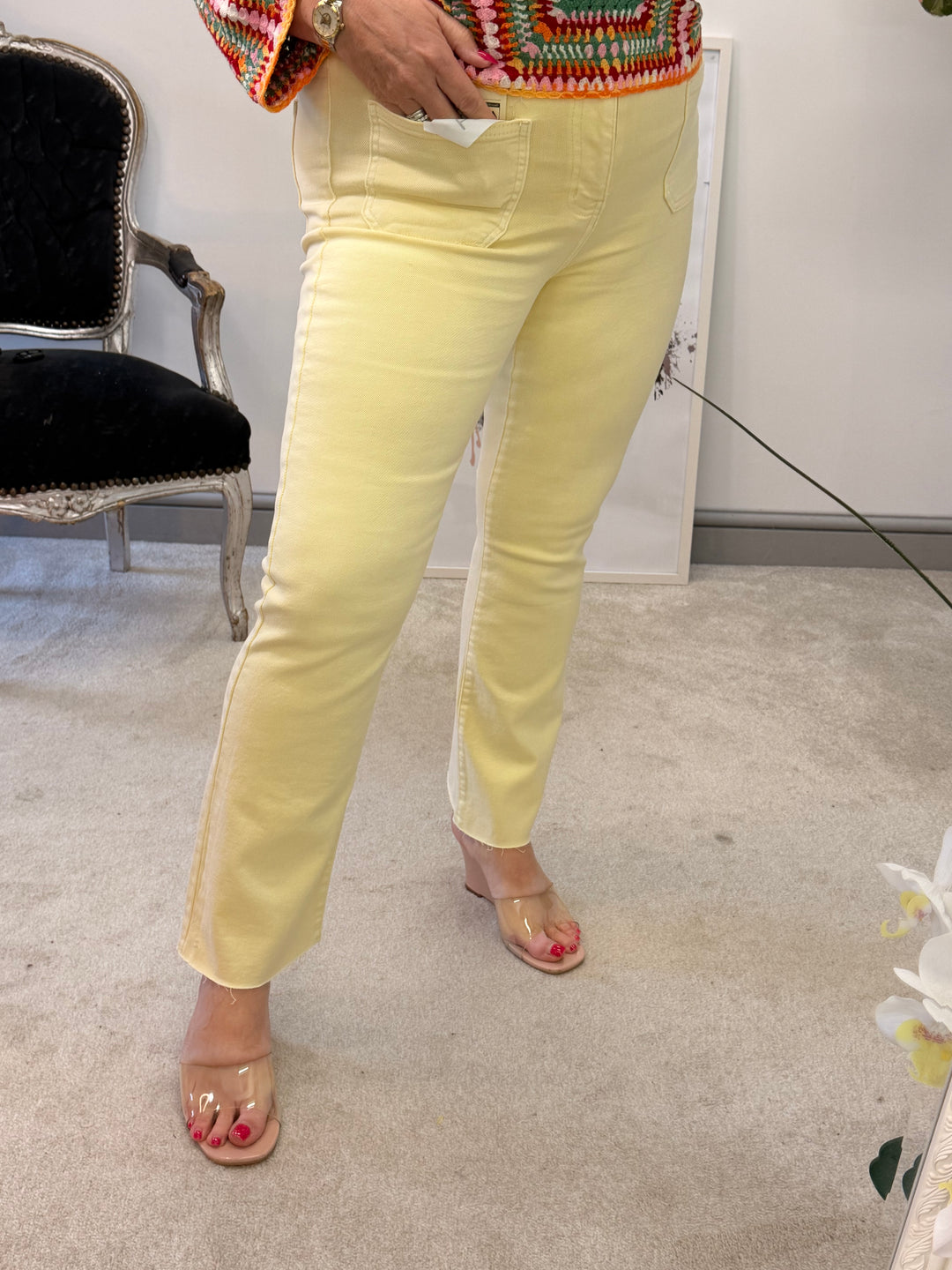 Ladies Fashion Lemon Yellow Ankle Grazer Jeans