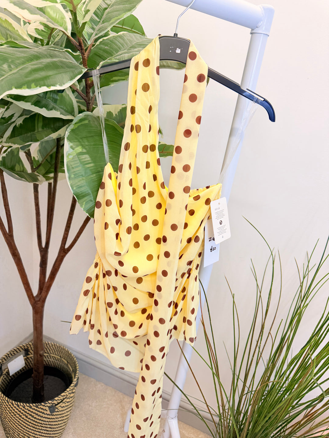 Ladies Fashion One Shoulder Polka Dot Top - Cream, Pink, Lemon